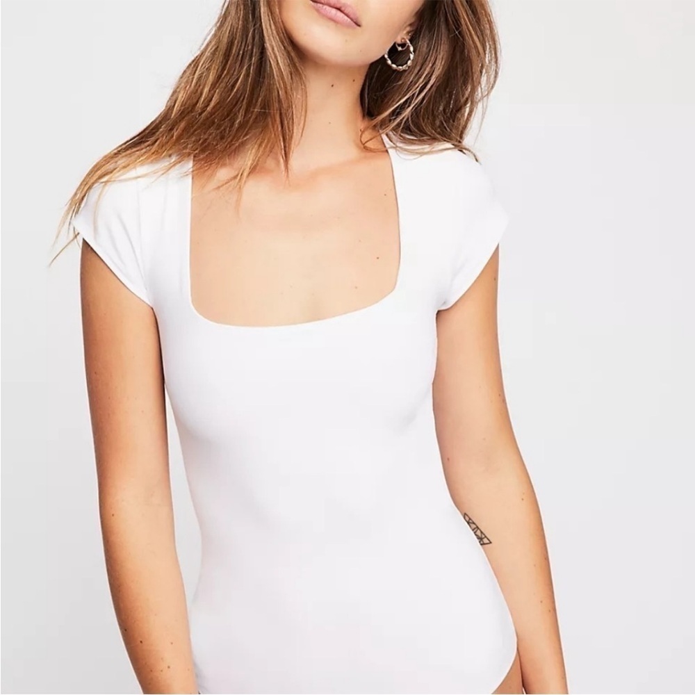 Free People White Fair and Square Neck Duo Bodysuit Short sleeve